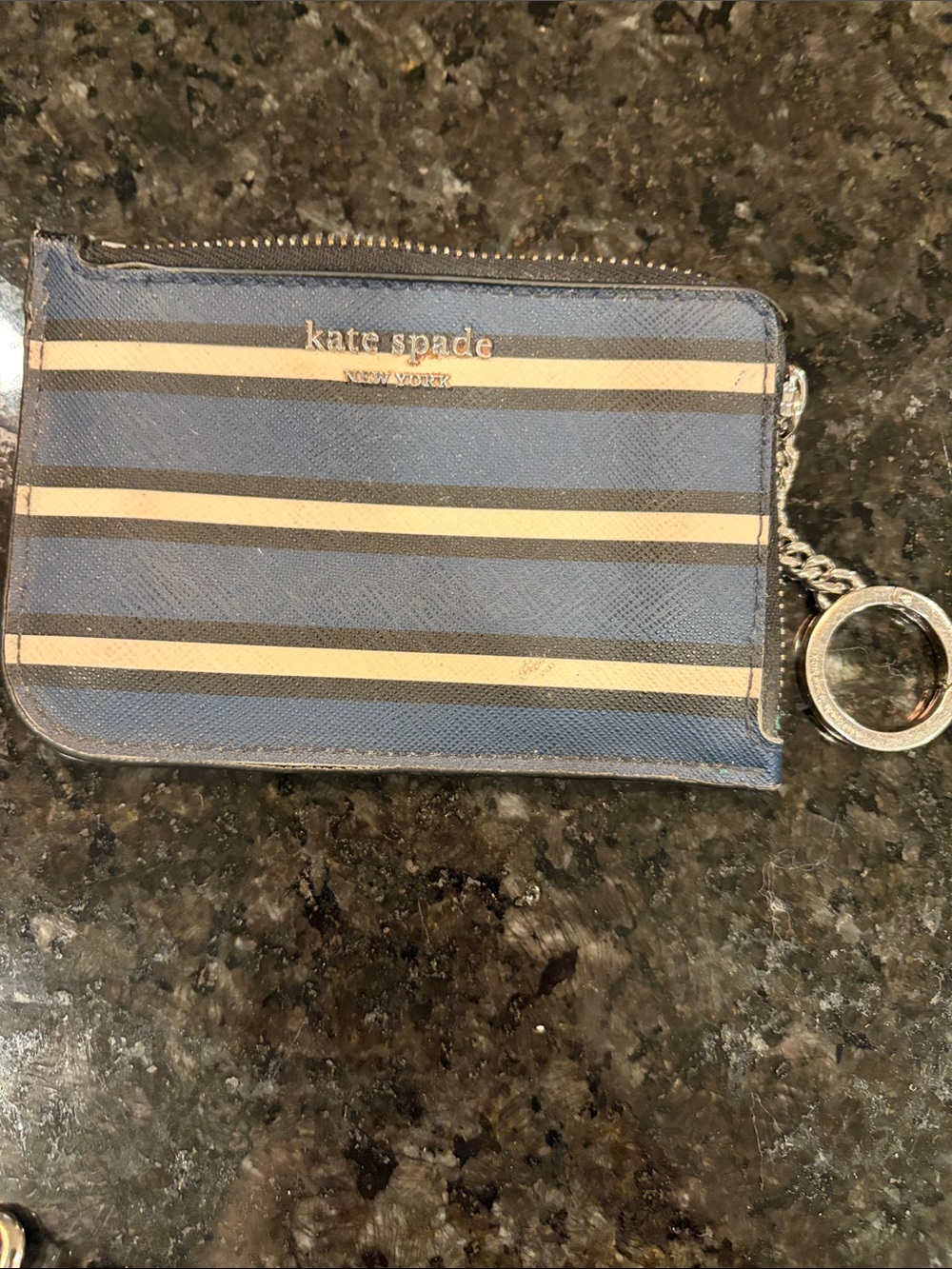 kate spade Navy and Cream Striped Zip Card Case with Keyring